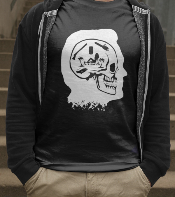 Jacksonville Skull With Palm Trees And Pyramid Inside Head Silhouette T-Shirt