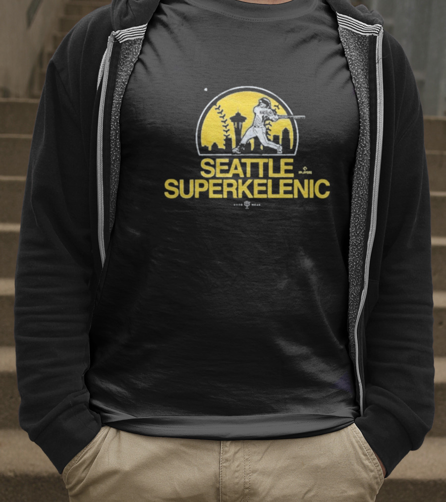 Seattle SuperKelenic Player Silhouette With Space Needle And Cityscape T-Shirt