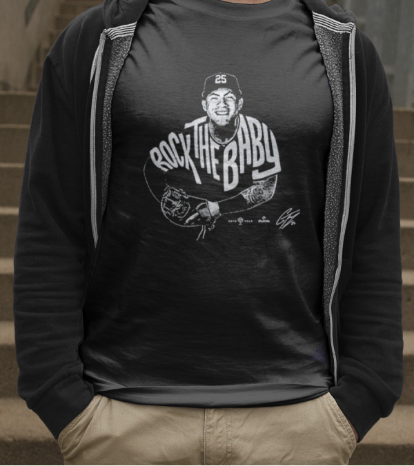 Rock The Baby Josh Naylor Baseball Pose White Outlined Player T-Shirt