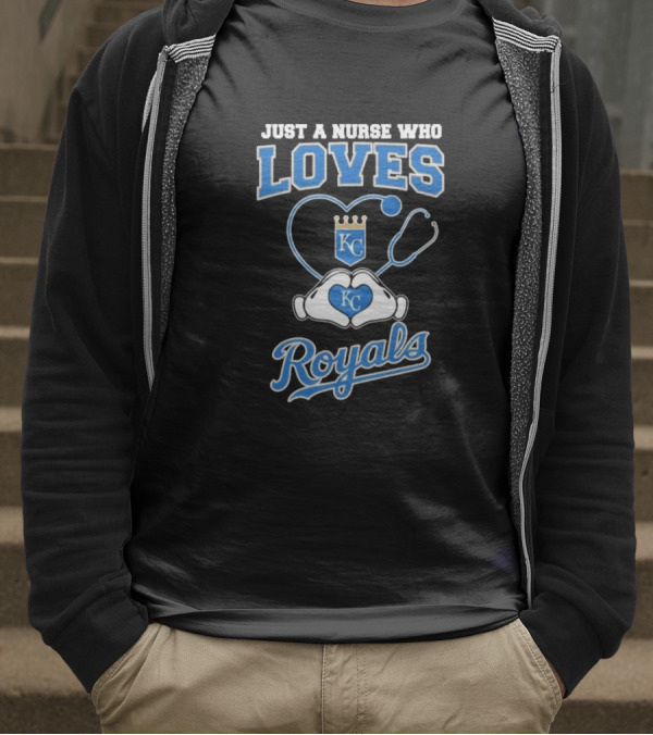Just A Nurse Who Loves Kansas City Royals KC Heart Hands T-Shirt