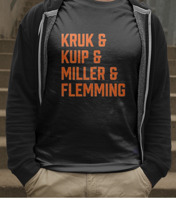 Kruk Kuip Miller Flemming Baseball Broadcasters Orange Text T-Shirt