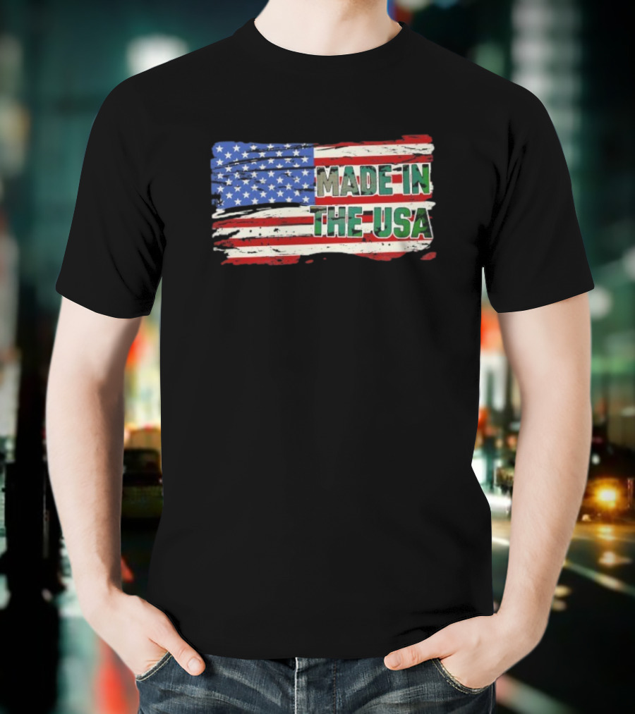 Made In The USA American Flag Stars Stripes Vintage Look T-Shirt