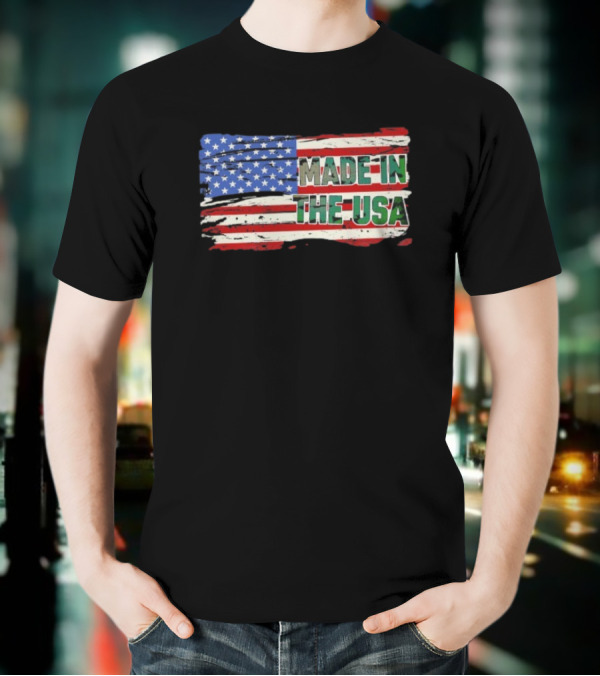 Made In The USA American Flag Stars Stripes Vintage Look T-Shirt