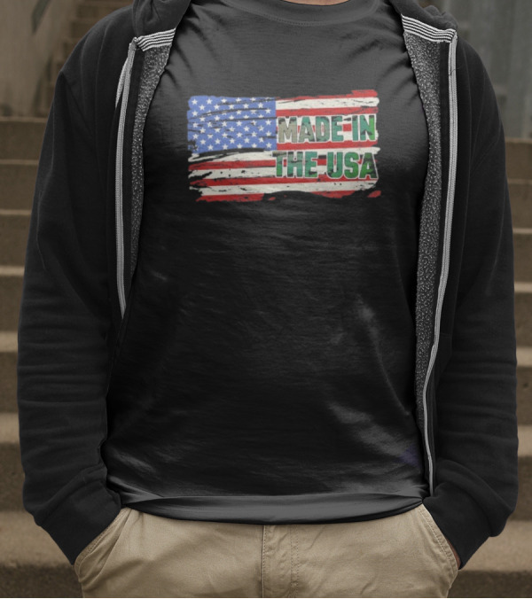 Made In The USA American Flag Stars Stripes Vintage Look T-Shirt