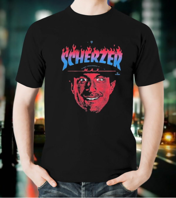 Max Scherzer Flames Face Blue And Red Illustration T-Shirt