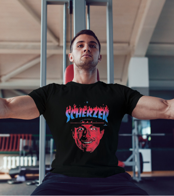 Max Scherzer Flames Face Blue And Red Illustration T-Shirt