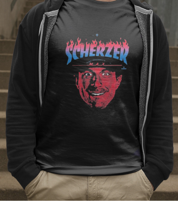 Max Scherzer Flames Face Blue And Red Illustration T-Shirt