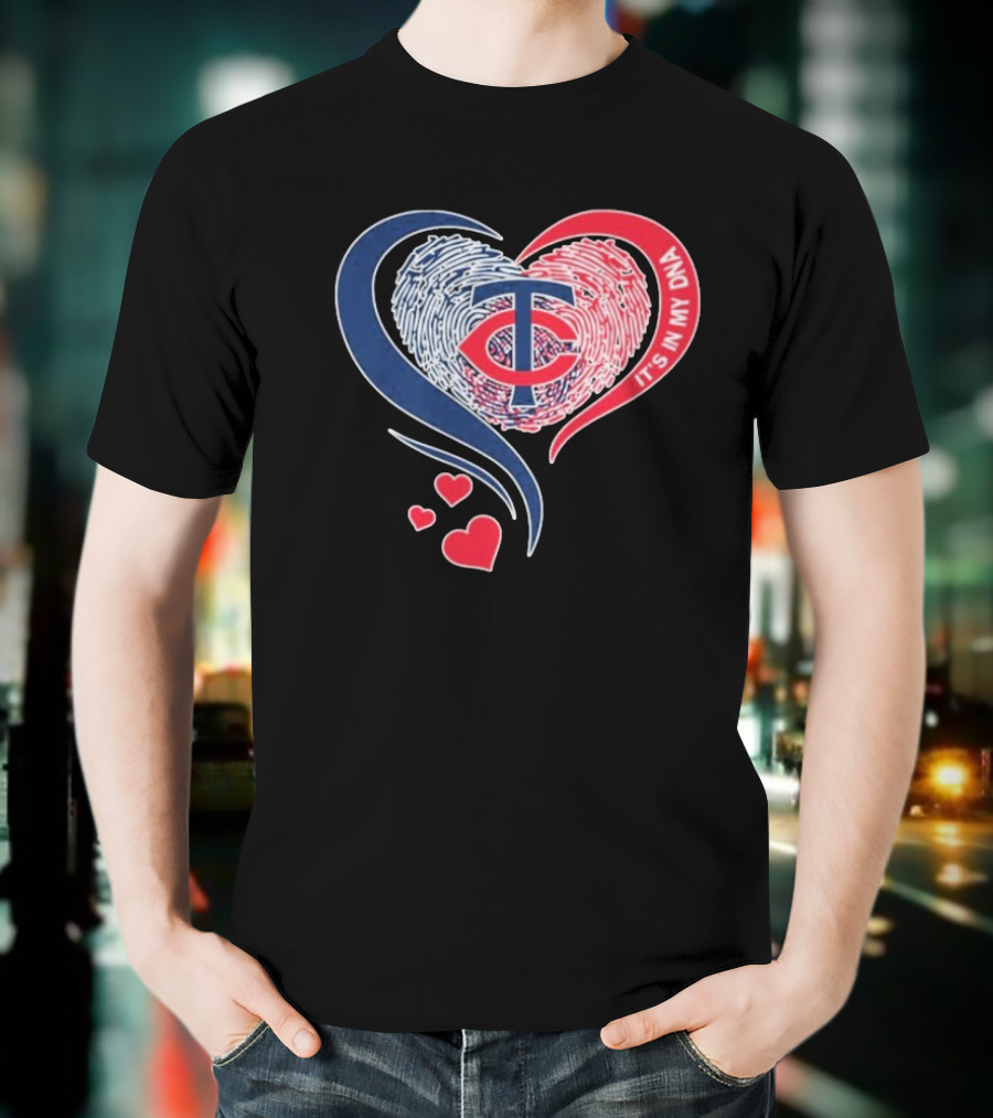 Minnesota Twins TC Logo It's In My DNA Heart Fingerprint Pattern T-Shirt