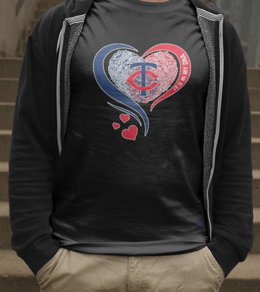 Minnesota Twins TC Logo It's In My DNA Heart Fingerprint Pattern T-Shirt