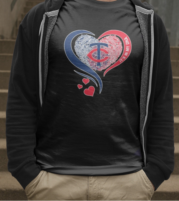 Minnesota Twins TC Logo It's In My DNA Heart Fingerprint Pattern T-Shirt