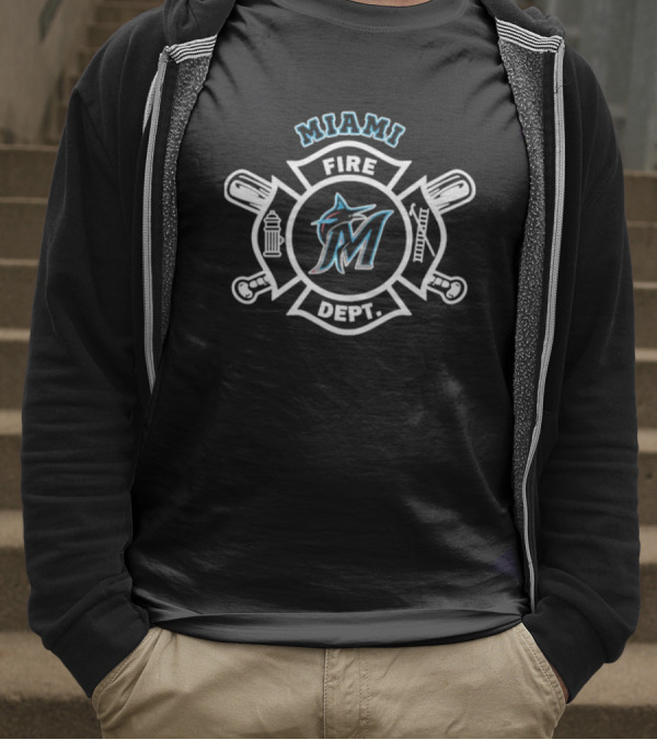 Miami Marlins Fire Dept Firefighters Maltese Cross Axe Hose T-Shirt