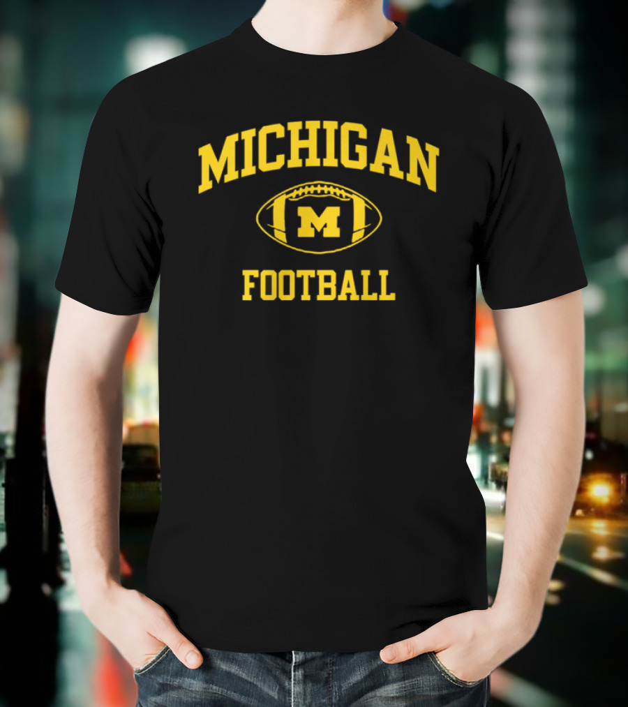 Michigan Wolverines Football Navy Classic Arched M Wordmark T-Shirt