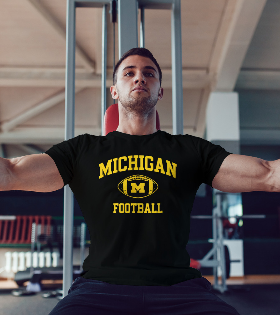 Michigan Wolverines Football Navy Classic Arched M Wordmark T-Shirt
