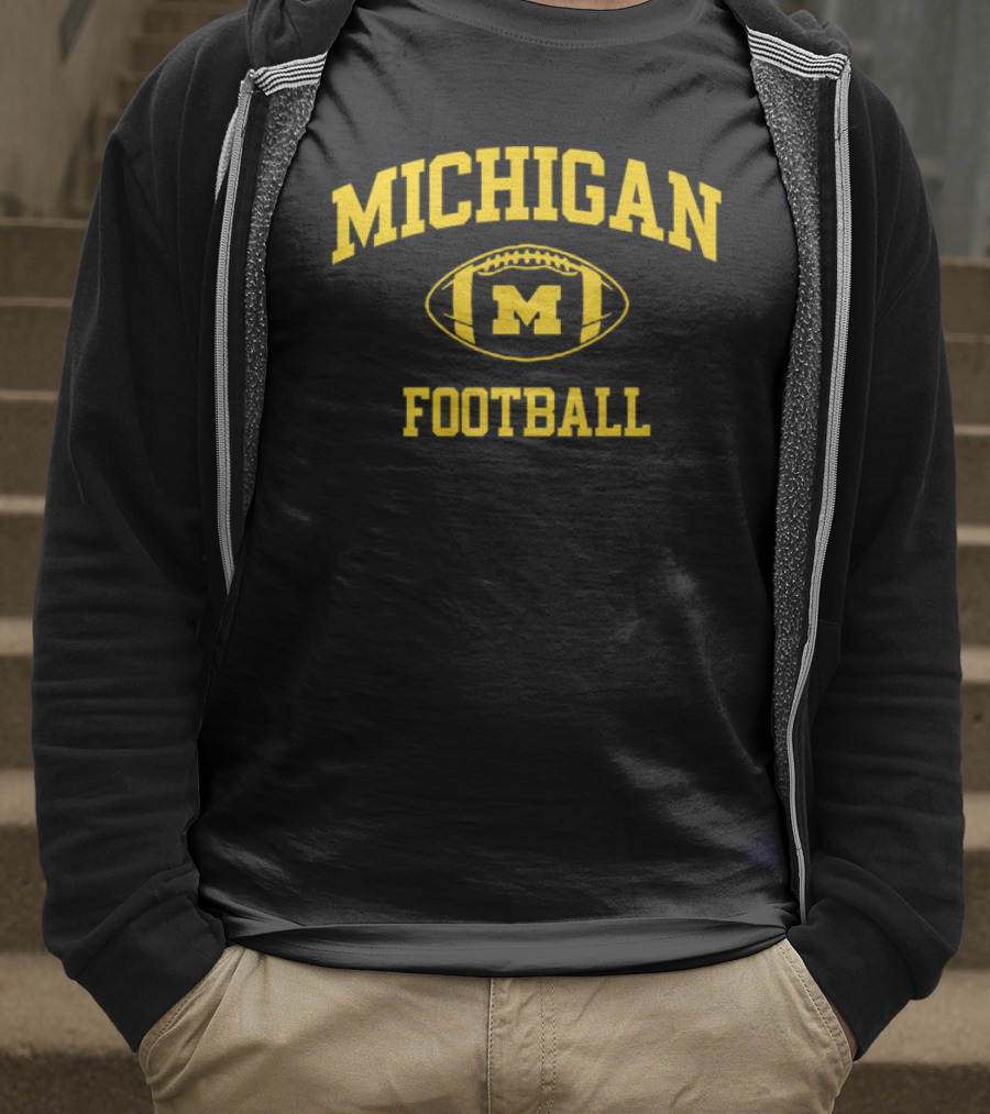 Michigan Wolverines Football Navy Classic Arched M Wordmark T-Shirt