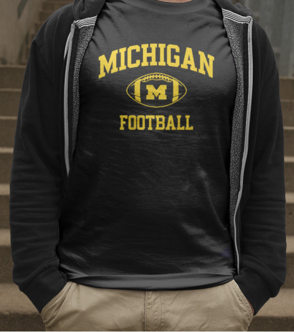 Michigan Wolverines Football Navy Classic Arched M Wordmark T-Shirt