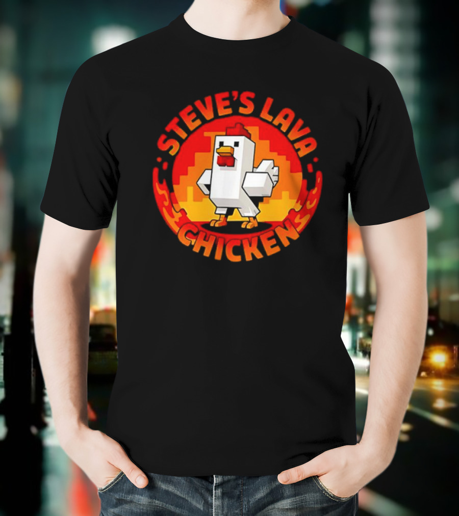 Steve's Lava Chicken Pixel Art Blocky Style T-Shirt