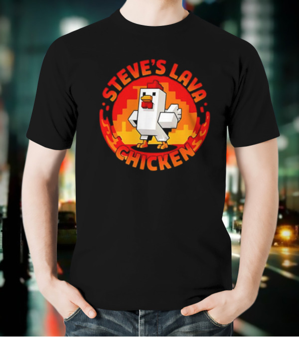 Steve's Lava Chicken Pixel Art Blocky Style T-Shirt
