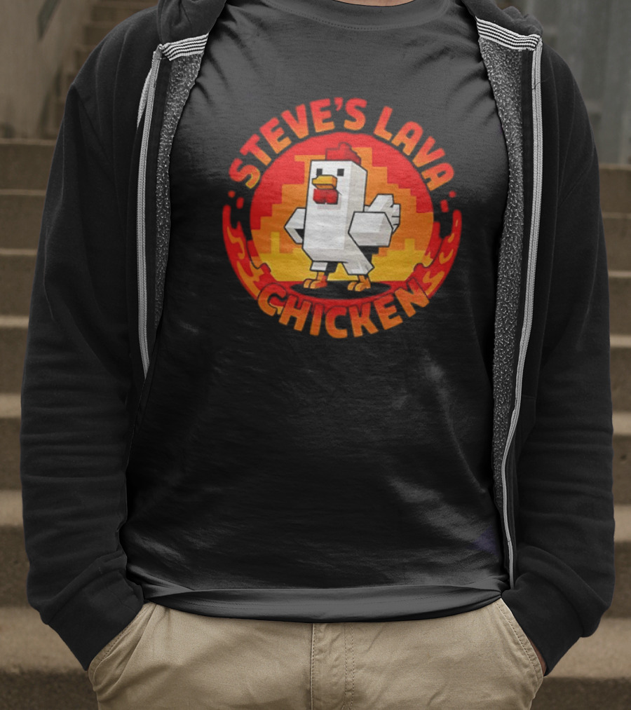 Steve's Lava Chicken Pixel Art Blocky Style T-Shirt