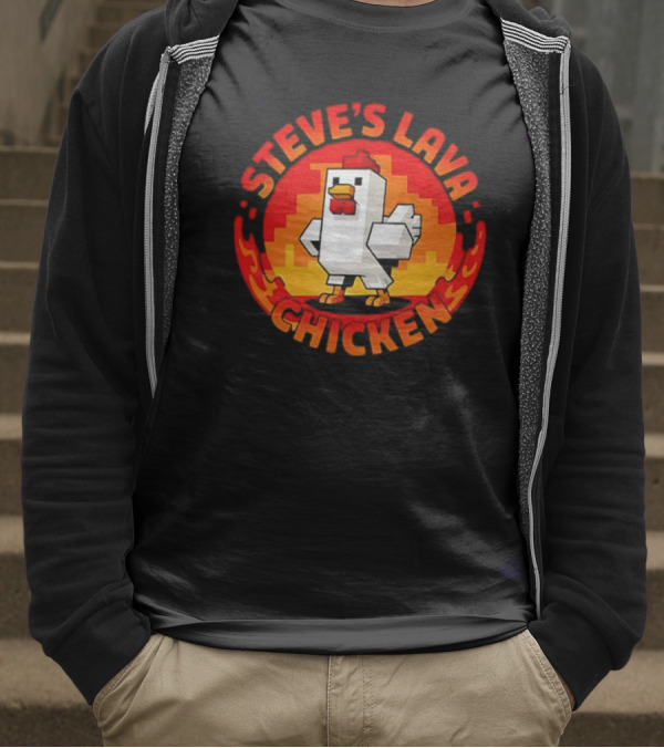 Steve's Lava Chicken Pixel Art Blocky Style T-Shirt