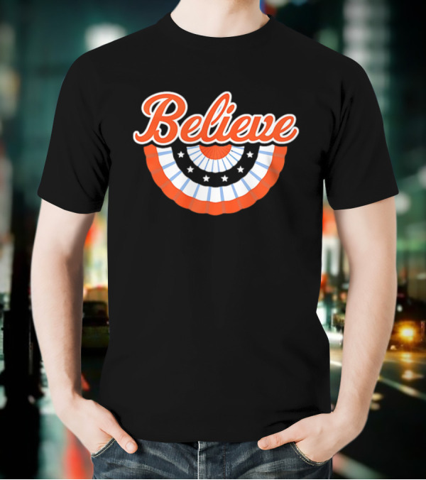 New York Mets Baseball Believe Stars With Patriotic Bunting T-Shirt