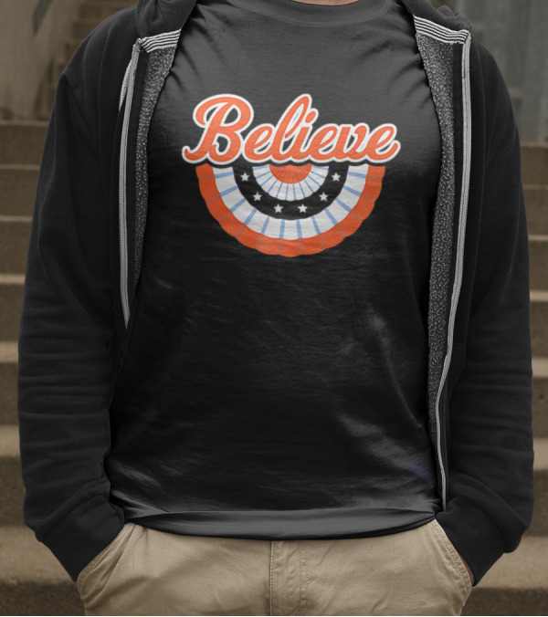 New York Mets Baseball Believe Stars With Patriotic Bunting T-Shirt