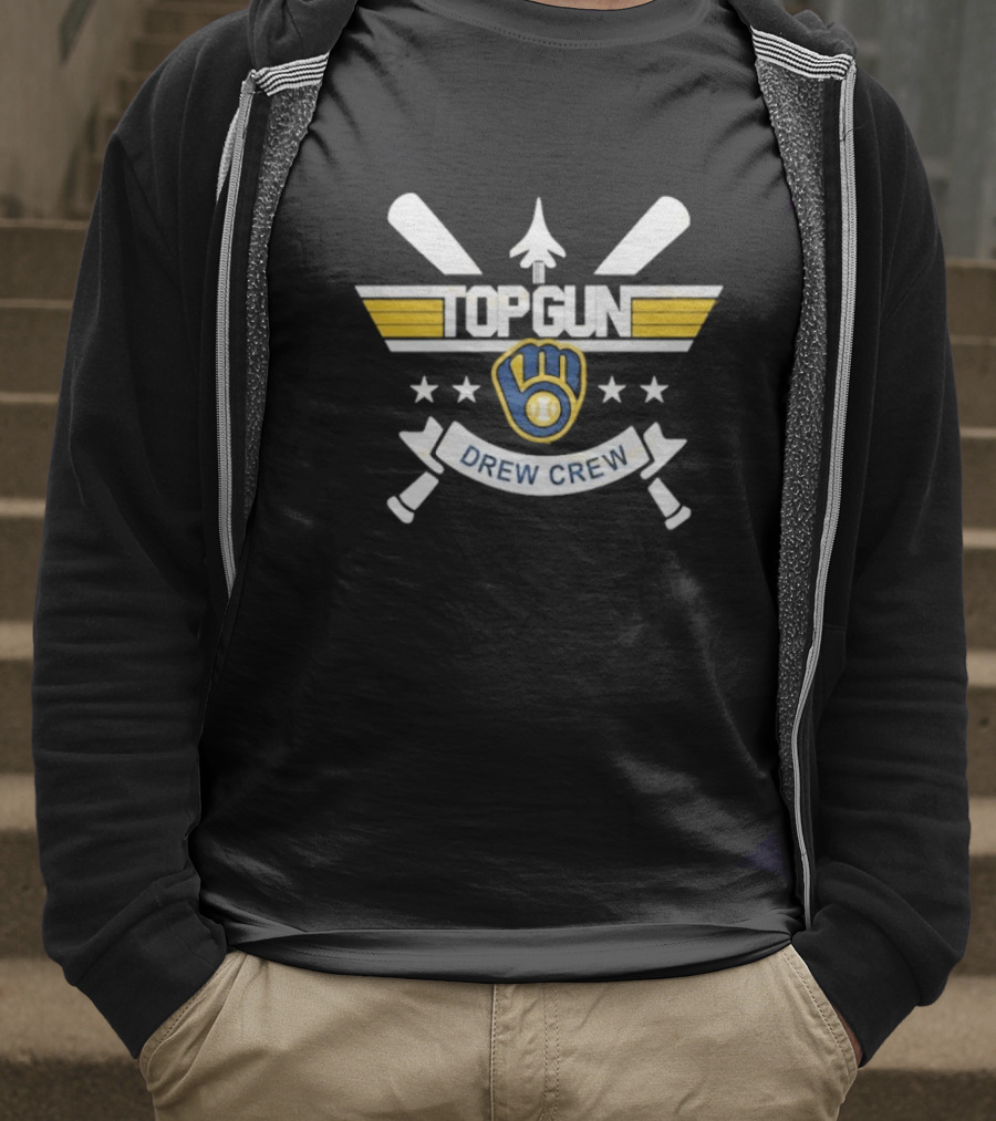 Milwaukee Brewers Top Gun Drew Crew Baseball Bat Glove Stars T-Shirt