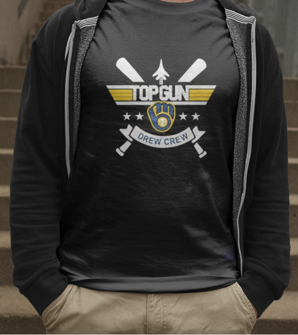 Milwaukee Brewers Top Gun Drew Crew Baseball Bat Glove Stars T-Shirt