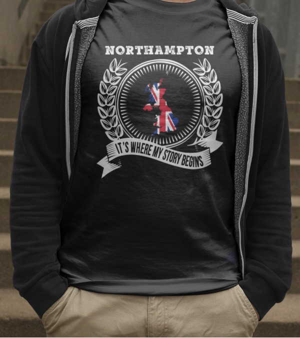 Northampton It's Where My Story Begins UK Map And Union Jack Emblem T-Shirt