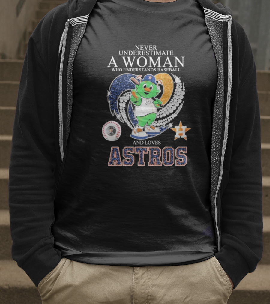 Never Underestimate A Woman Who Understands Baseball And Loves Houston Astros Mascot Diamond Heart T-Shirt
