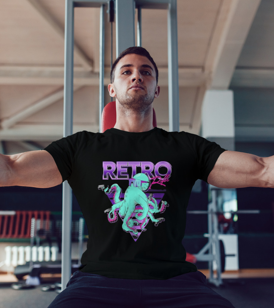 Retro Rifle Octoglock Neon Octopus With Guns And Sunglasses T-Shirt