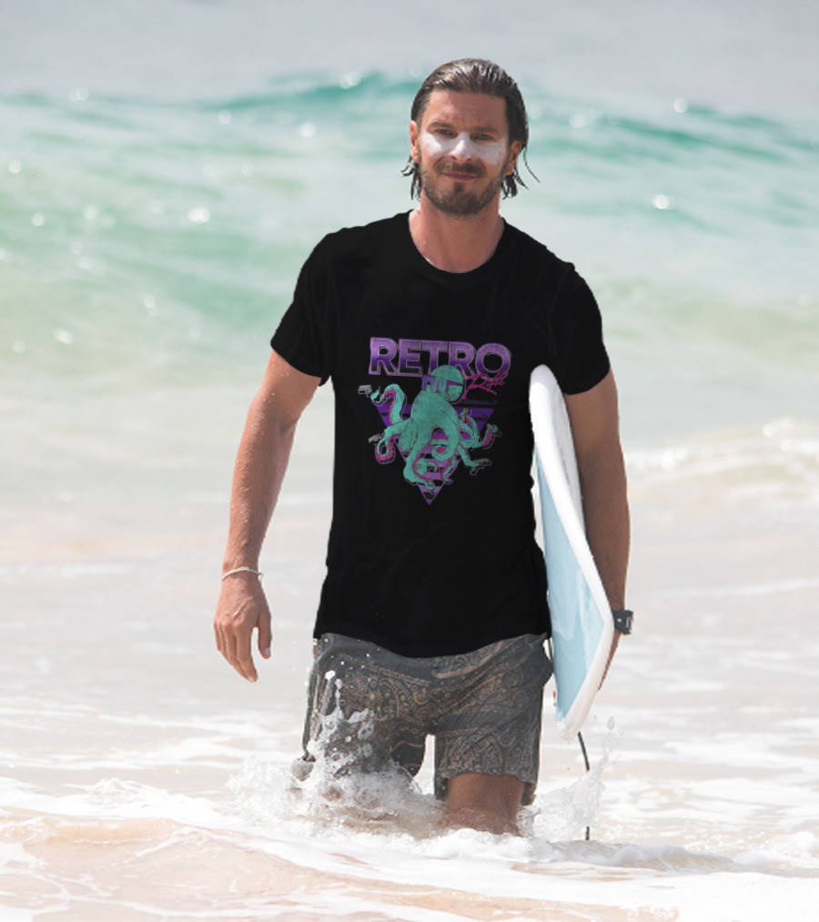 Retro Rifle Octoglock Neon Octopus With Guns And Sunglasses T-Shirt