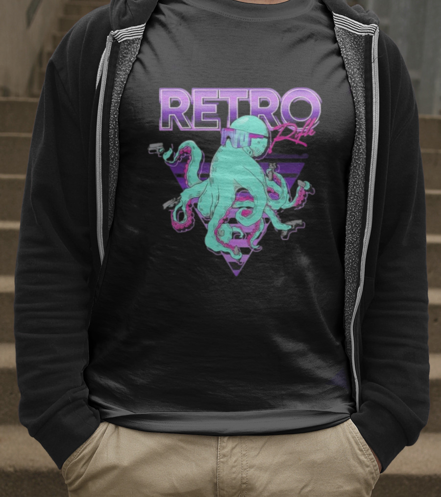 Retro Rifle Octoglock Neon Octopus With Guns And Sunglasses T-Shirt