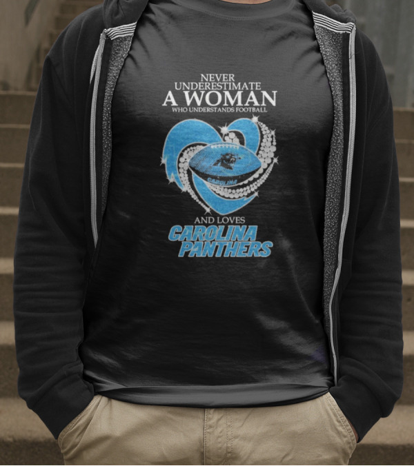 Never Underestimate A Woman Who Understands Football And Loves Carolina Panthers T-Shirt
