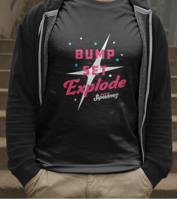Omaha Supernovas Bump Set Explode Volleyball Starburst T-Shirt