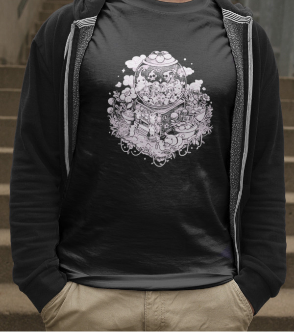 Gacha Machine With Skulls And Flowers Pick-Me T-Shirt
