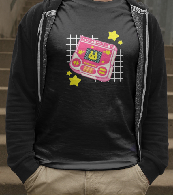 RetroWare Handheld Pink Star Arcade Pixel Bunny Game Typography T-Shirt