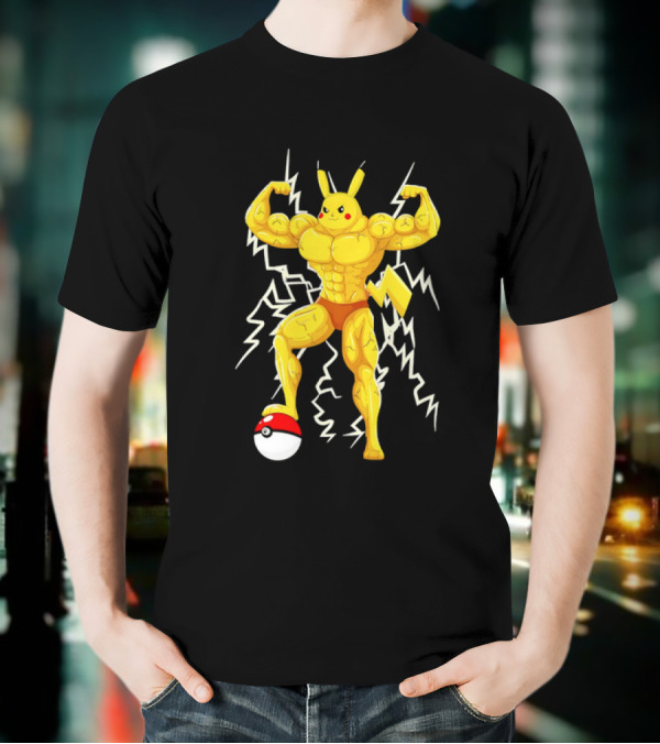 Muscled Pikachu Pumpachu With Lightning And Poké Ball T-Shirt
