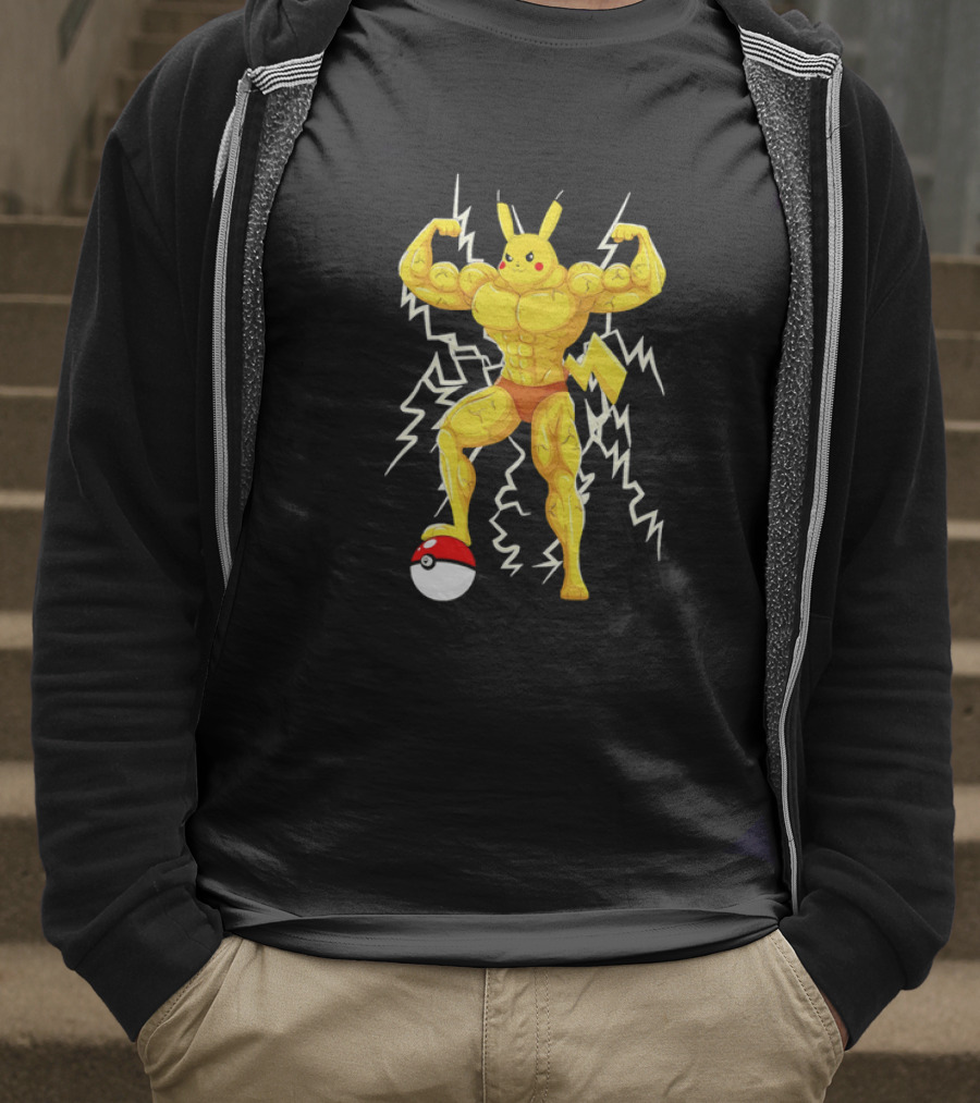Muscled Pikachu Pumpachu With Lightning And Poké Ball T-Shirt