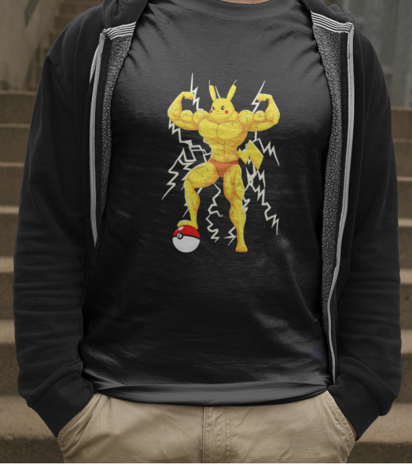 Muscled Pikachu Pumpachu With Lightning And Poké Ball T-Shirt