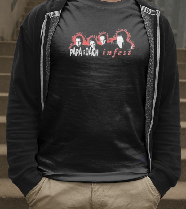 Papa Roach Infest Album Cover Art Faces Red And White T-Shirt