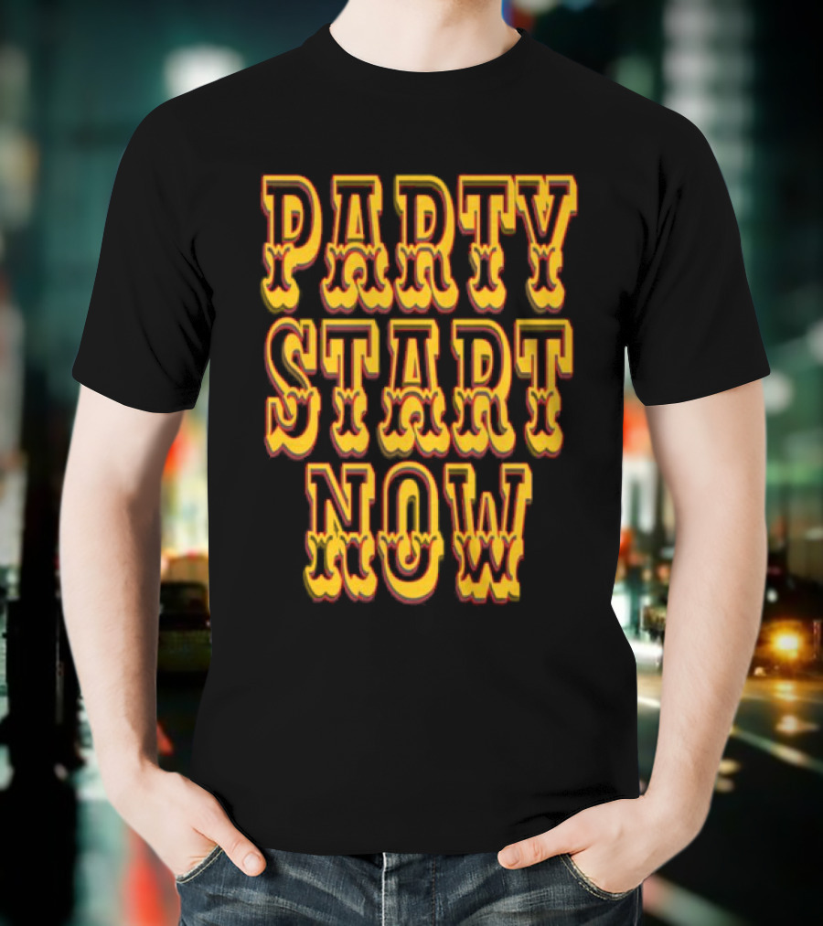 PARTY START NOW Bold Yellow Red Vintage Style T-Shirt