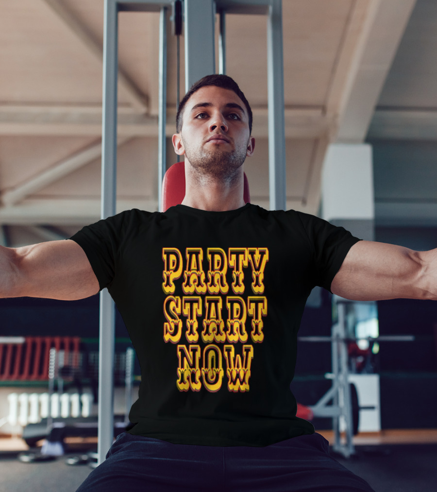PARTY START NOW Bold Yellow Red Vintage Style T-Shirt