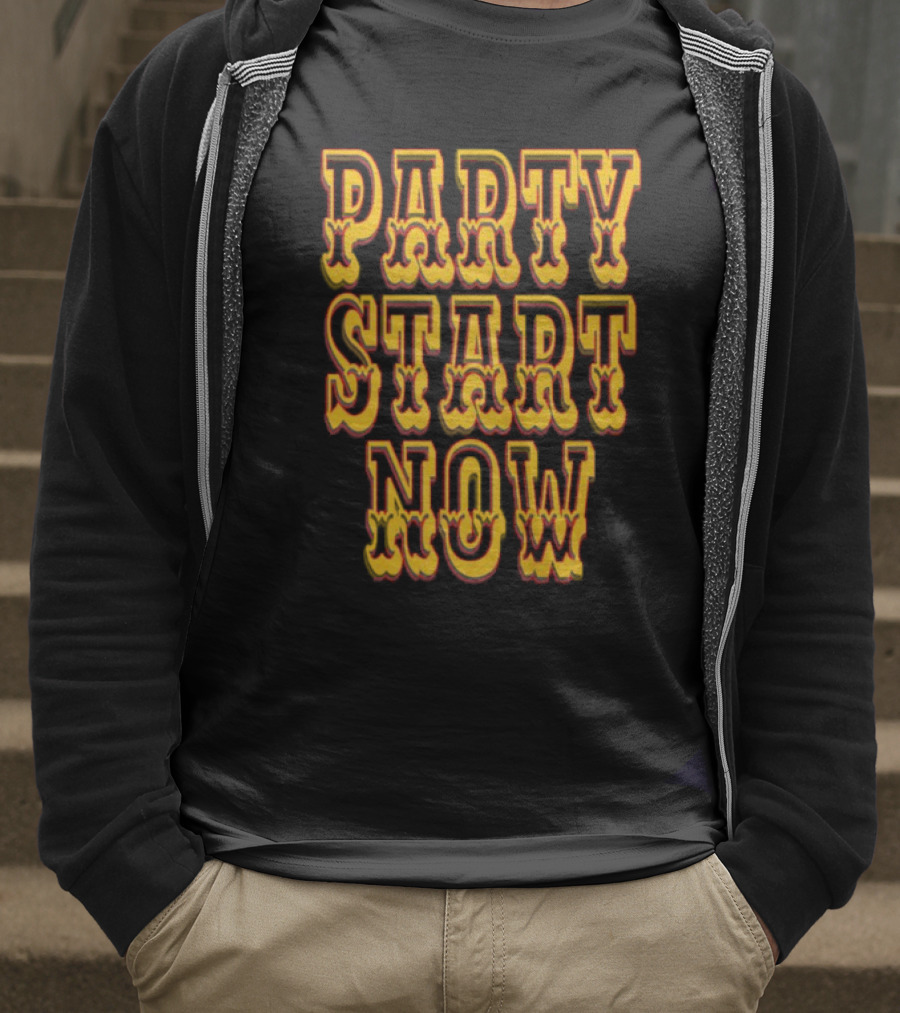 PARTY START NOW Bold Yellow Red Vintage Style T-Shirt