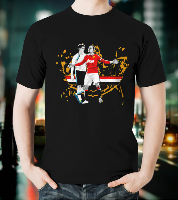 Patrice Evra Luis Suarez Caricature Cartoon AON Red And White Stripes T-Shirt