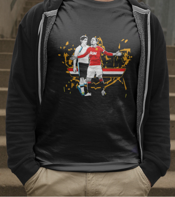 Patrice Evra Luis Suarez Caricature Cartoon AON Red And White Stripes T-Shirt