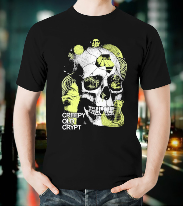 Rocco Botte Creepy Old Crypt Skull Neon Aesthetic T-Shirt