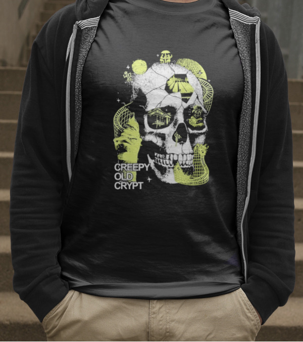 Rocco Botte Creepy Old Crypt Skull Neon Aesthetic T-Shirt