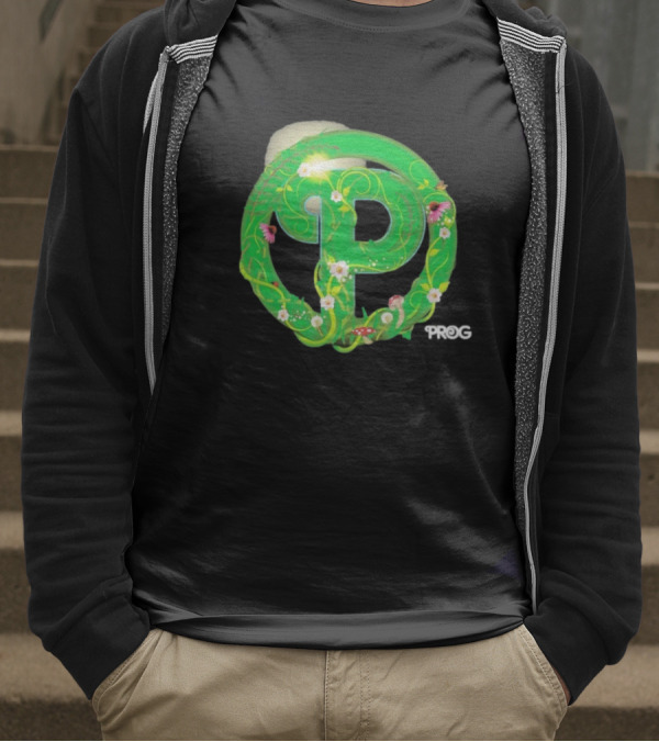 Prog Green Nature-Inspired Letter P With Flowers And Mushrooms T-Shirt