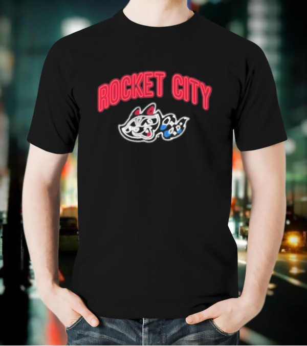 Rocket City Trash Pandas Neon Logo And Mascot T-Shirt