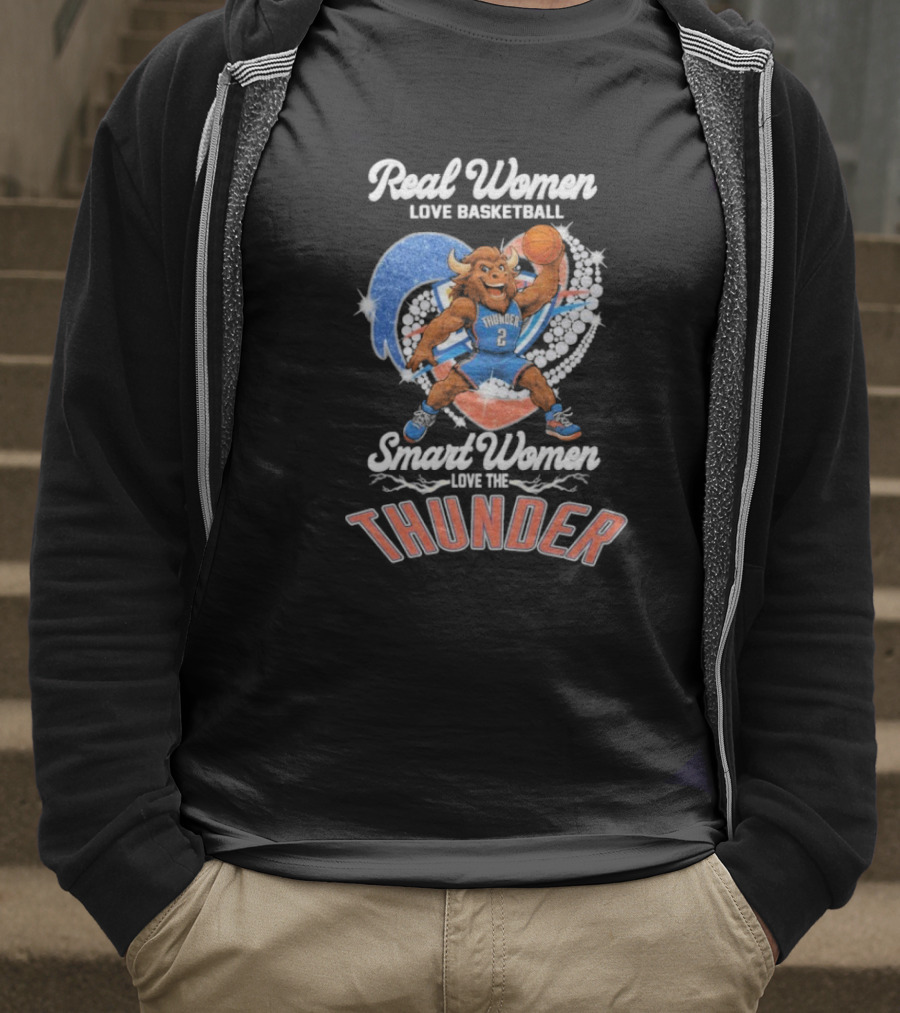 Real Women Love Basketball Smart Women Love The Thunder Basketball Mascot T-Shirt